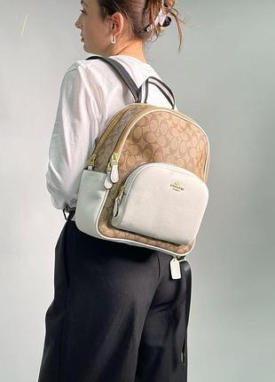 Рюкзак coach large court backpack in signature canvas in beige/white