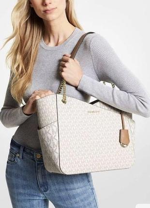 Оригінальна сумка-шопер michael kors jet set large logo shoulder bag (vanilla)