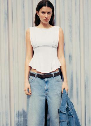 Белый хлопковый корсетный топ с баской zara s корсетная майка блуза без рукавов на молнии минимализм old money базовая женская рельефная