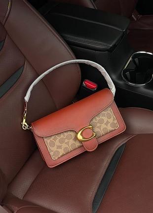 Сумка coach tabby red/beige shoulder bag in signature canvas
