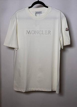 Мужская футболка moncler embroidered tonal logo cotton t-shirt белая (mc12001.4m)