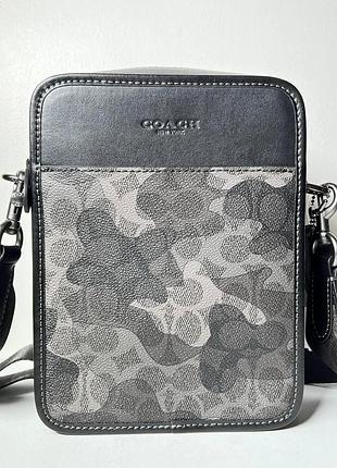 Сумка coach sullivan crossbody bag in signature camo print, gunmetal/grey multi
