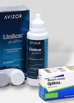 Комплект контактные линзы для зрения гидрогелевые квартальные оптима optima 1 шт+раствор для контактных линз avizor unica sensitiv -3.25