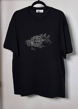 Мужская футболка stone island junior compass-print t-shirt черная (si12006.1m)