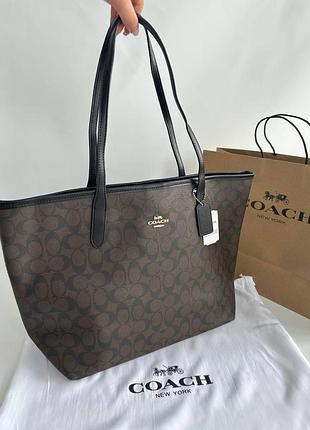 Сумка женская кожаная coach city tote brown/black