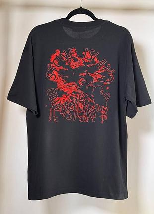 Мужская футболка stone island zwart t-shirt черная с красным логотипом (si12008.1m)
