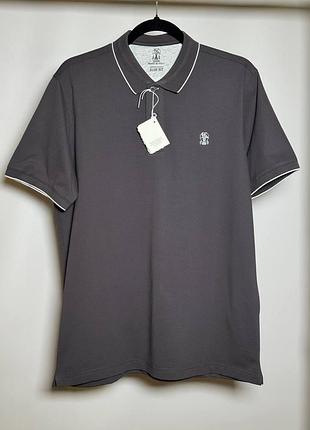 Чоловіча футболка-поло brunello cucinelli logo-print cotton polo shirt сіра (bc13002.1m)