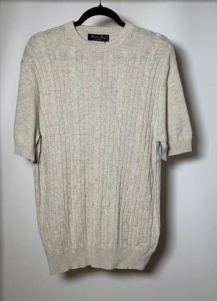 Мужская футболка loro piana treccia short sleeve cable knit top светло-серая (lp12001.4m)