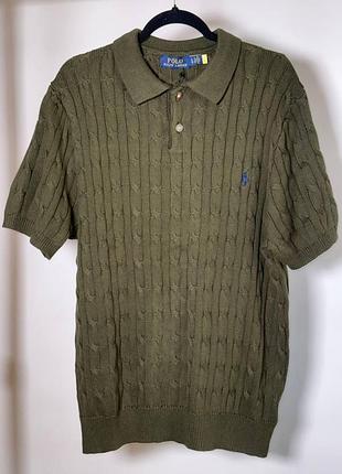 Чоловіча футболка поло ralph lauren cable knit short-sleeve polo shirt хакі (rl13001.4xl)