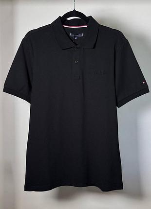 Мужская футболка поло tommy hilfiger с вышитым логотипом tonal embroidery logo, черная (th12001.10m)