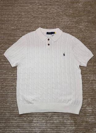 Чоловіча футболка поло ralph lauren cable knit short-sleeve polo shirt біла (rl13001.11m)