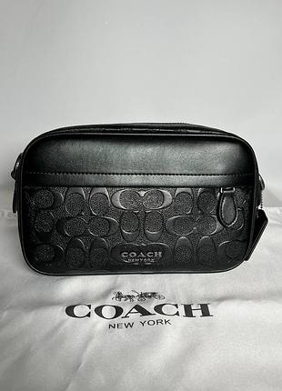 Сумка coach academy crossbody signature leather black