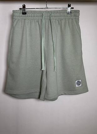 Мужские шорты stone island compass embroidered brushed cotton fleece shorts, sage green (si18001.1m)