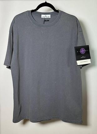 Мужская футболка stone island raso gommato cotton t-shirt серая (si12010.1m)