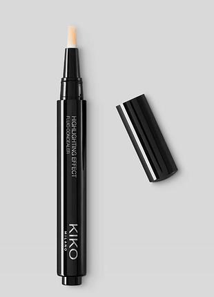 Рідкий консилер-хайлайтер kiko milanohighlighting effect fluid concealer 01 ivory