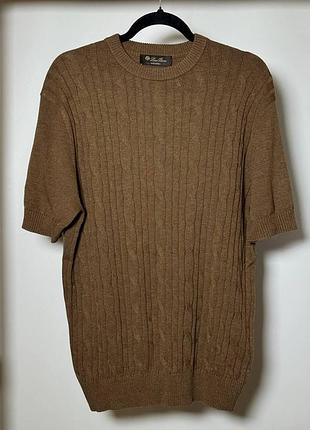 Мужская футболка loro piana treccia short sleeve cable knit top коричневая (lp12001.1m)