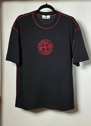 Мужская футболка stone island combed organic jersey t-shirt черная (si12005.1m)