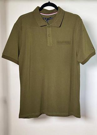 Мужская футболка поло tommy hilfiger с вышитым логотипом tonal embroidery logo, хаки (th12001.1m)