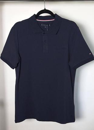 Мужская футболка поло tommy hilfiger с вышитым логотипом tonal embroidery logo, темно-синяя (th12001.13m)