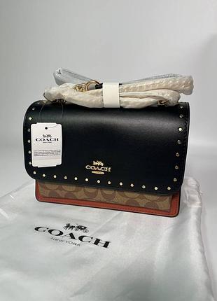 Сумка-клатч женская кожаная через плечо coach klare khaki/black/berry/multi/gold