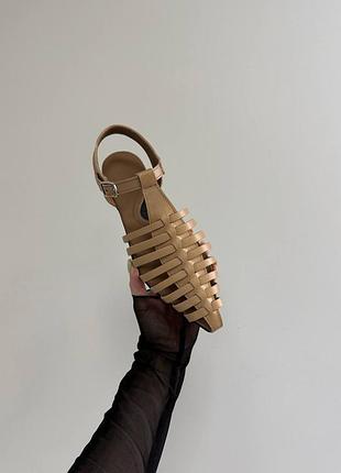 Женские бежевые кожаные босоножки карамель - эксклюзивные летние босоножки из натуральной итальянской кожи повседневные на низком 41