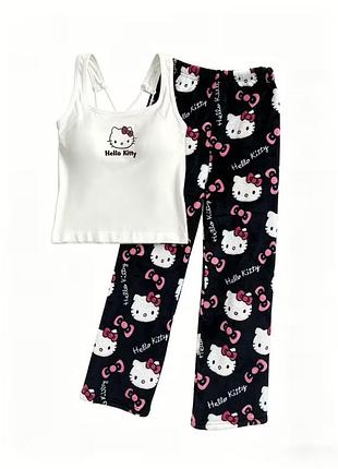 Штани плюшеві hello kitty + топ майка