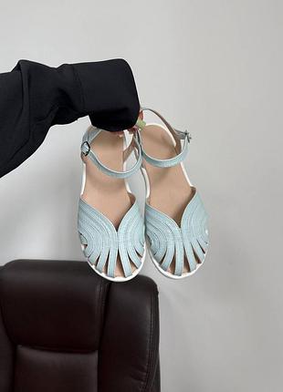 Жіночі блакитні шкіряні сандалії barefoot — анатомічні літні босоніжки босоніжком із натуральної шкіри на гнучкій підошві україна