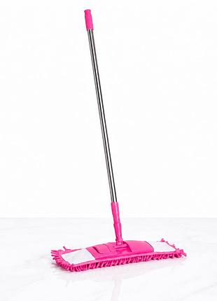 Швабра для підлоги з насадкою шеніл 41х13 см телескопічна ручка 75-122 см мікрофібра рожевий
