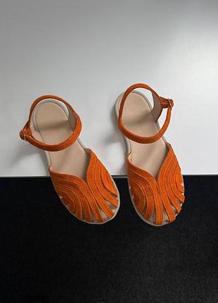 Женские оранжевые замшевые сандалии barefoot - анатомические летние босоножки босиком из натуральной замши на гибкой подошве украи