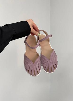 Жіночі лілові замшеві сандалії barefoot — анатомічні літні босоніжки босоніжком із натуральної замші на гнучкій підошві україна 39