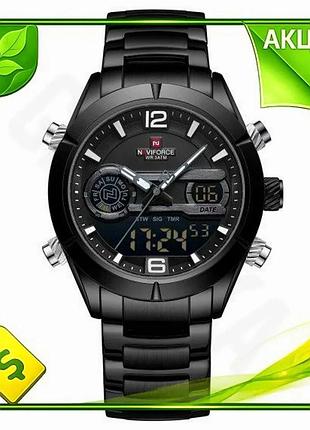 Ve годинники чоловічі тактичні naviforce new version чорні кварцові армійські з функціями будильника т n6w_ver