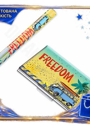Dm комплект візитниця з специфікація 2.2 ручкою troika freedom для карт чорний подарунковий набір для spe|lz