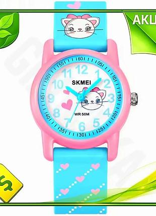 Ve годинники дитячі наручні skmei new version кварцові для дівчаток блакитні аналогові з арабськими ци n6w_ver