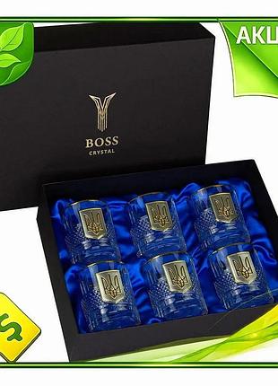 Ve набір келихів для віскі new version тризуб boss crystal 6 штук кришталь із золотим та срібним декор n6w_ver