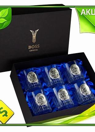 Ve набір бокалів для віскі new version козаки boss crystal 6 кришталевих склянок зі срібним декором дл n6w_ver
