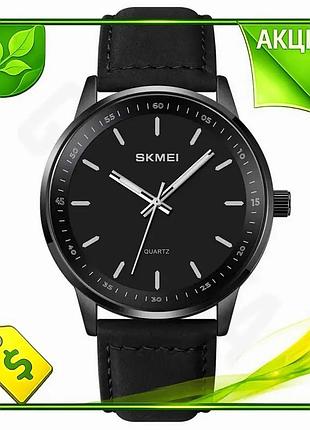 Ve годинник класичний чоловічий skmei new version чорний з екошкіряним ремінцем аналоговий для бізнесу n6w_ver