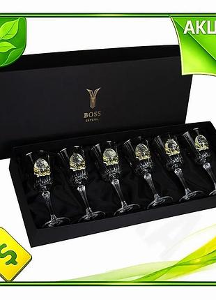 Ve набор бокалов для вина new version и воды boss crystal 6 штук хрусталь с декором золотом и серебром n6w_ver