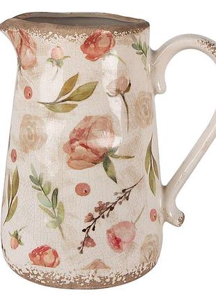 Декоративний керамічний глечик в вінтажному стилі pink roses, 21*15*23 см, 6ce1624l clayre & eef nai