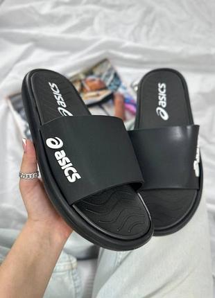 Чоловічі чорні шльопанці, капці asics slide black white х ассікс 43
