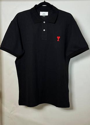 Мужская футболка-поло ami de coeur small logo polo shirt черная (ap12003.1m)