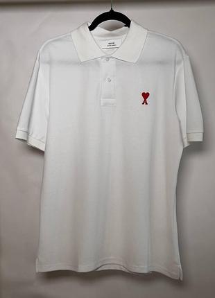 Мужская футболка-поло ami de coeur small logo polo shirt белая (ap12003.4m)