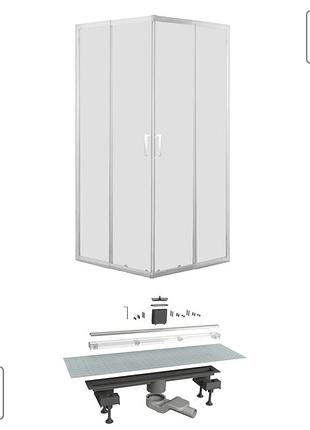 Комплект: vi'z new wz душ кабіна 85*85*195см ~(+/-5cм) квадратна + i-flow c лінійний трап 600мм, з решіткою під плитку, хром