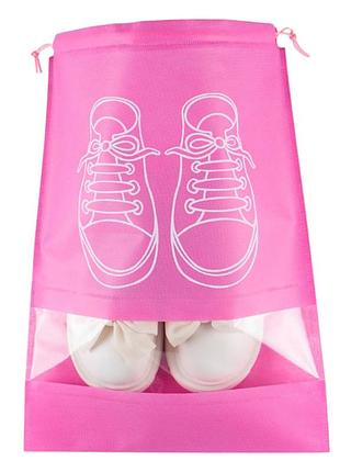 Чехол для хранения и перевозки обуви shoe bag на затяжках, с окошком 27 х 36 см (ww58742-3) розовый