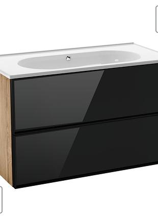 Jolly комплект меблів 80см, oak+black: тумба підвісна, 2 ящики + умивальник меблевий dm06f001wh