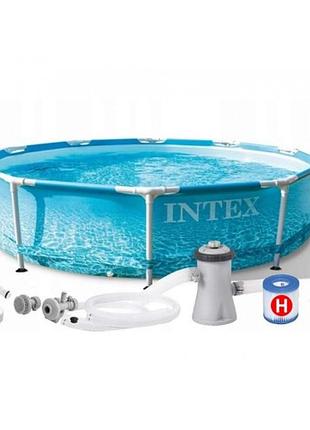 Каркасный бассейн intex 28208 "морской принт" 305×76 см с фильтром в комплекте