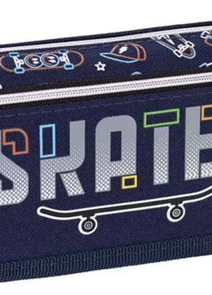 Шкільний пенал для хлопчика на 2 відділення, пенал-гаманець "skater" синій 5-055-10