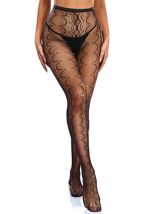 Колготки женские в сетку с геометрическим рисунком one size черный