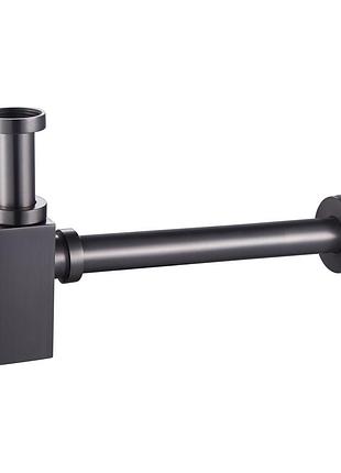 Сифон для умивальника з квадратною колбою, латунь, 1 1/4", патрубок ø32 мм, pistola gris