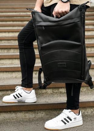 Черный мужской рюкзак rolltop для путешествий с отделением для ноутбука тренд 202110 фото