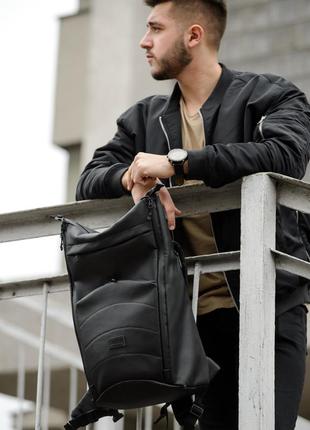 Черный мужской рюкзак rolltop для путешествий с отделением для ноутбука тренд 20216 фото